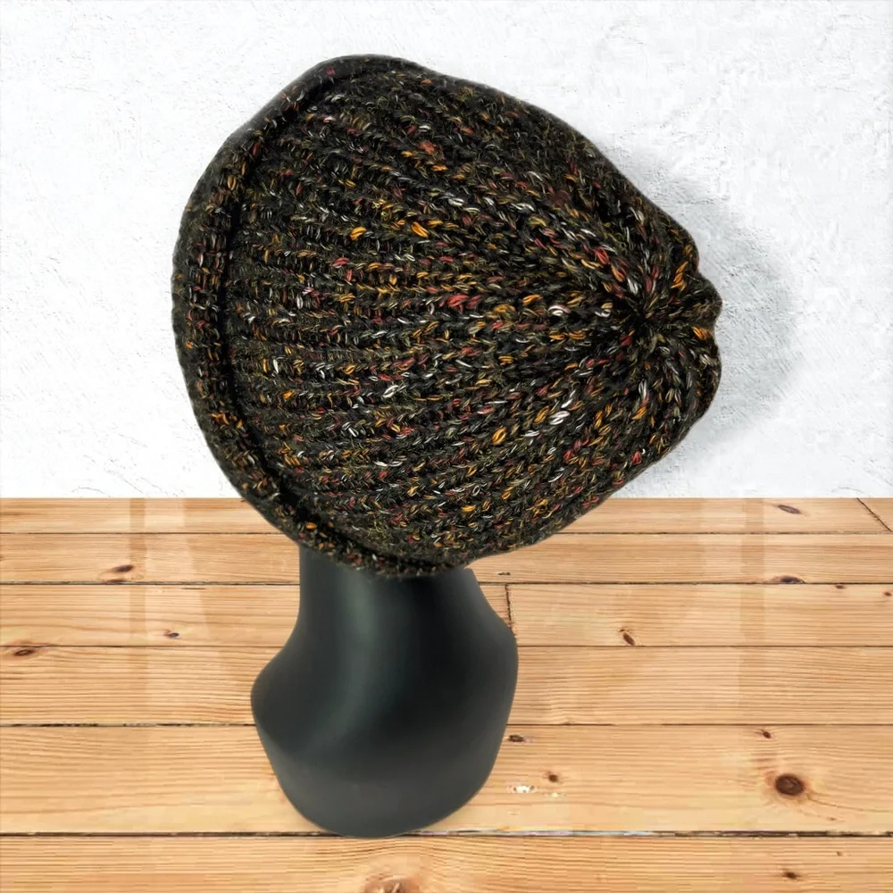 Handmade Charcoal Black Tweed Beanie – Cozy Cotton & Alpaca Blend – Unisex Hat